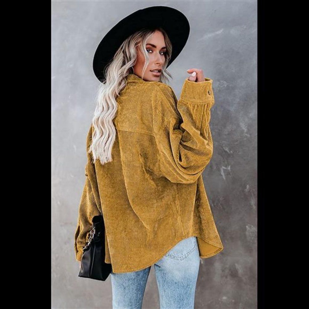 Deep Yellow Button Down Long Sleeve Cordoroy Butt… - image 4